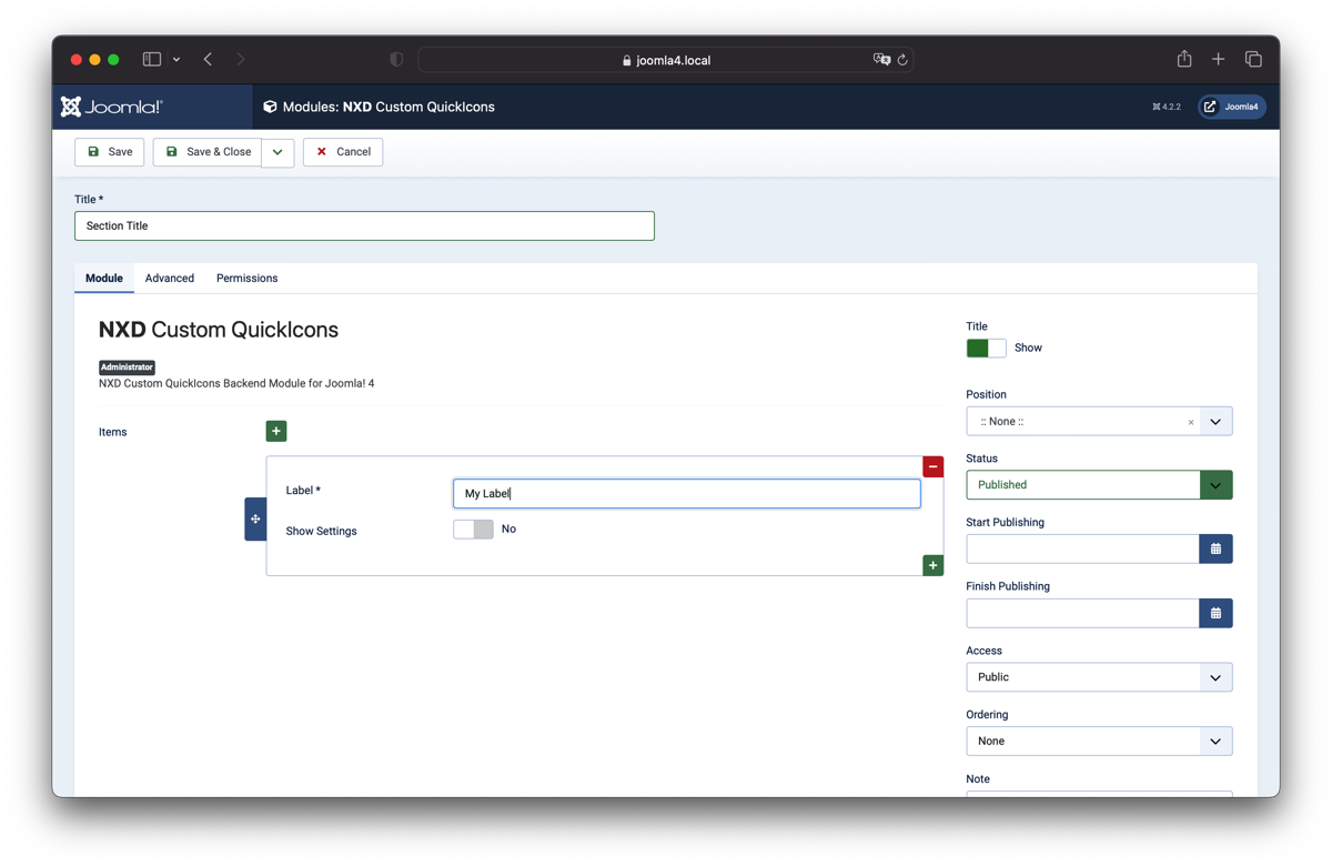 Module Settings First Item Settings hidden