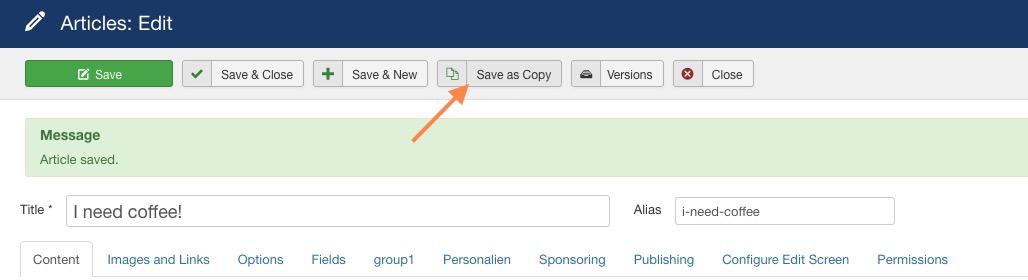 Article Edit Save as Copy