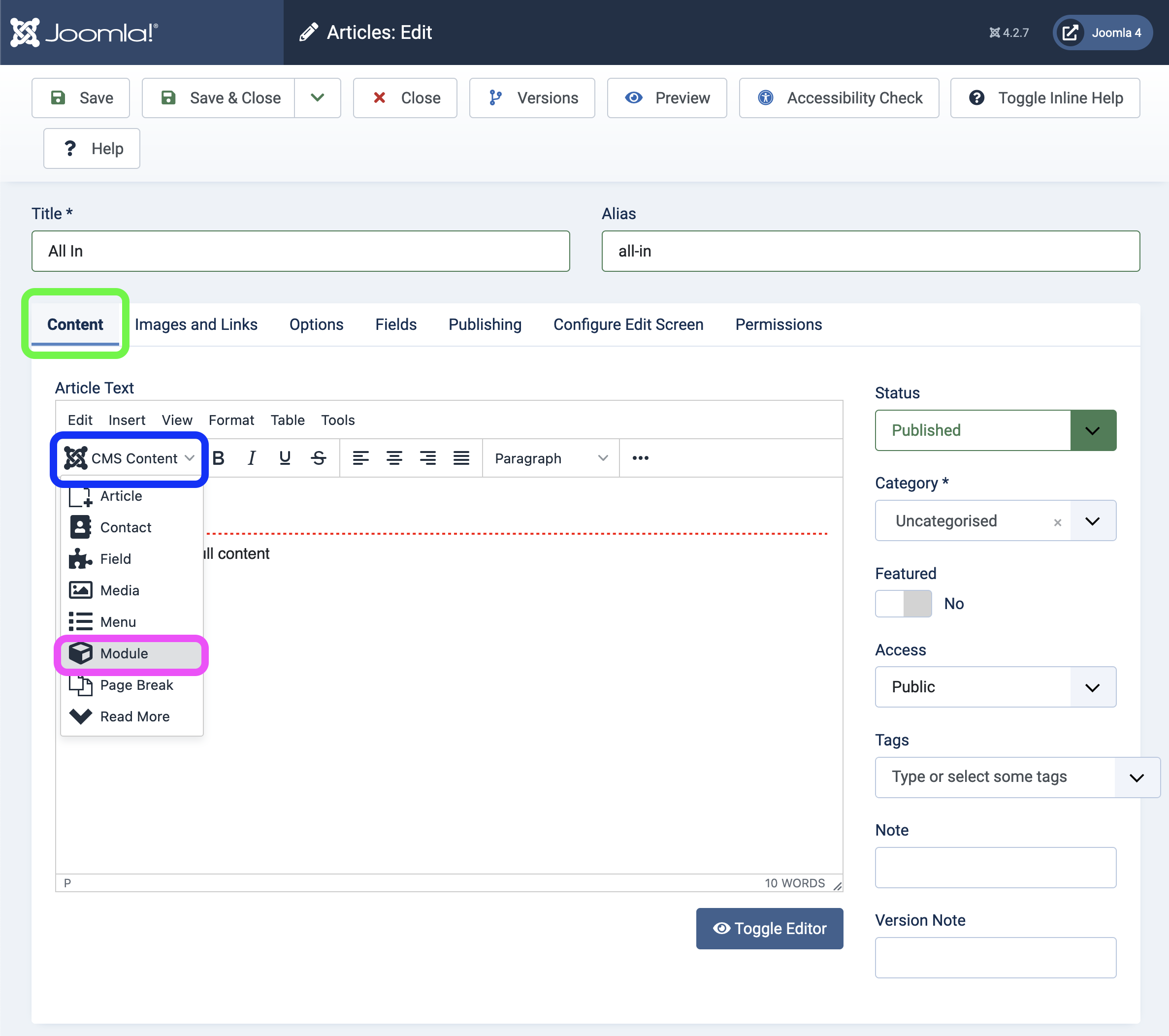 Add Module to Article