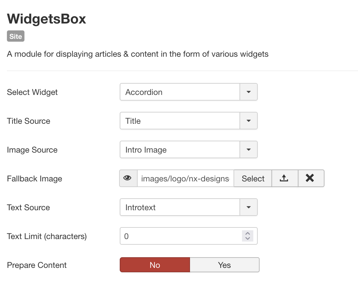 Basic Setup for WidgetsBox Accordion